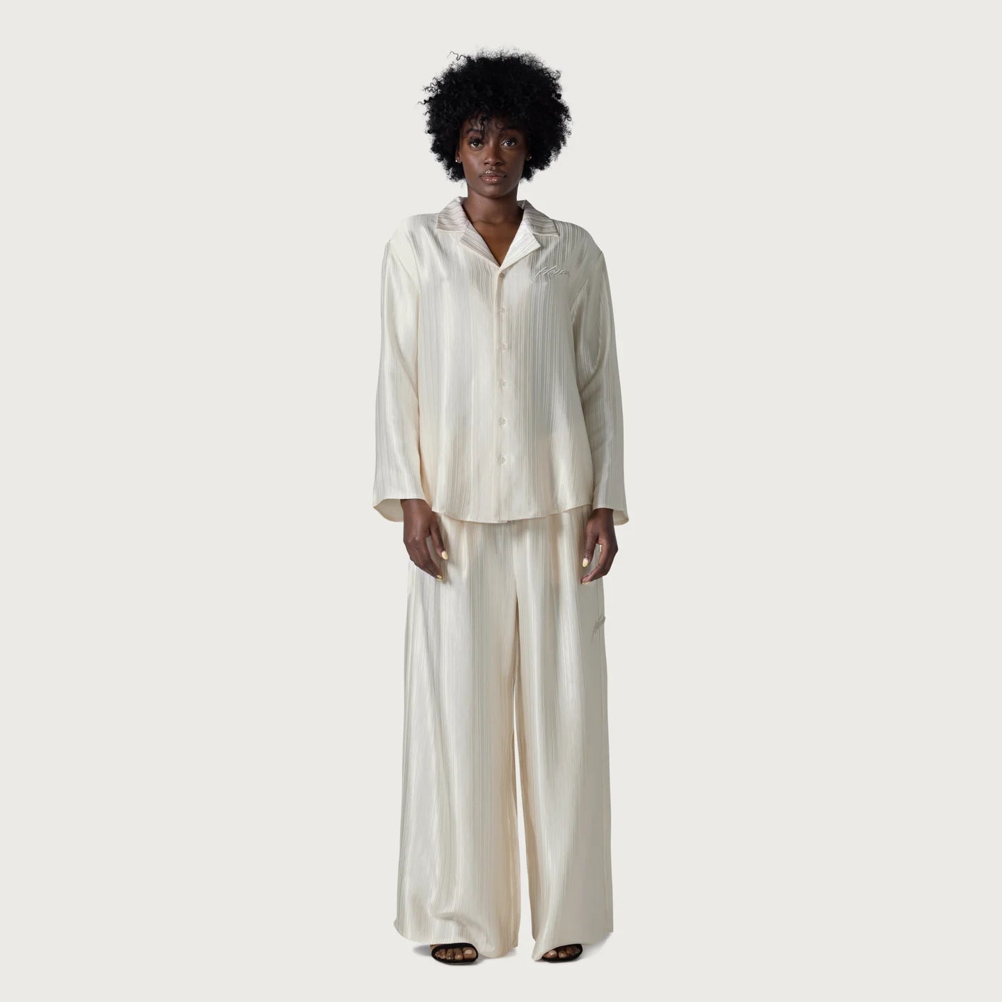 LOOSE SATIN STRIPE WIDE LEG