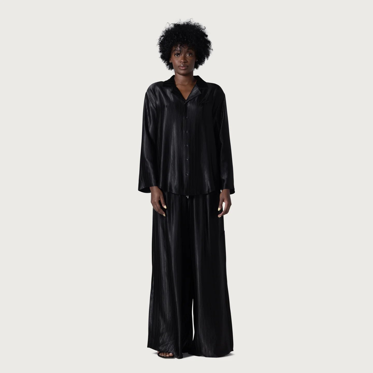 LOOSE SATIN STRIPE WIDE LEG