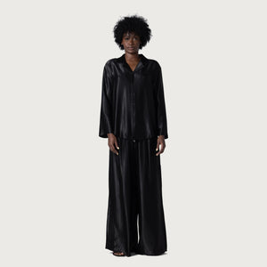 LOOSE SATIN STRIPE WIDE LEG