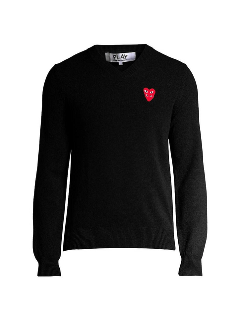 CDG PLAY Double Heart Knit V-Neck Sweater