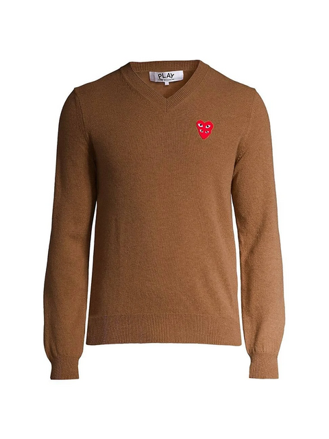 CDG PLAY Double Heart Knit V-Neck Sweater